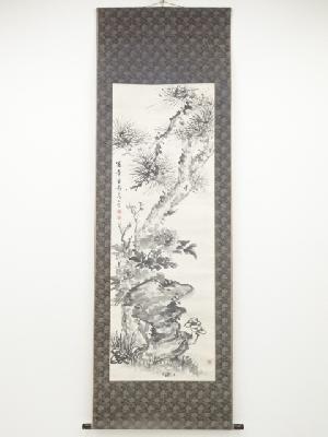 谷口靄山筆　冨貴長寿図　肉筆紙本掛軸（保護箱）